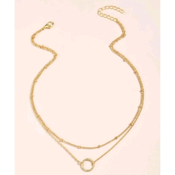 Anthropologie Trendy Minimalist Double Layered Open Circle& Beaded Gold Necklace - Picture 4 of 4